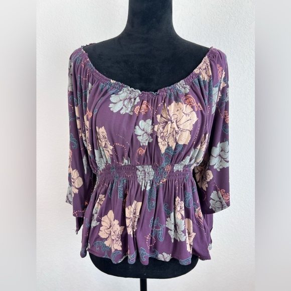 Free People Glenside Floral Print Blouse Top Tunic Size Medium - Picture 1 of 9